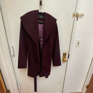 Tahari Belted Wrap Coat with Hooded Cowl in Purple Size M
